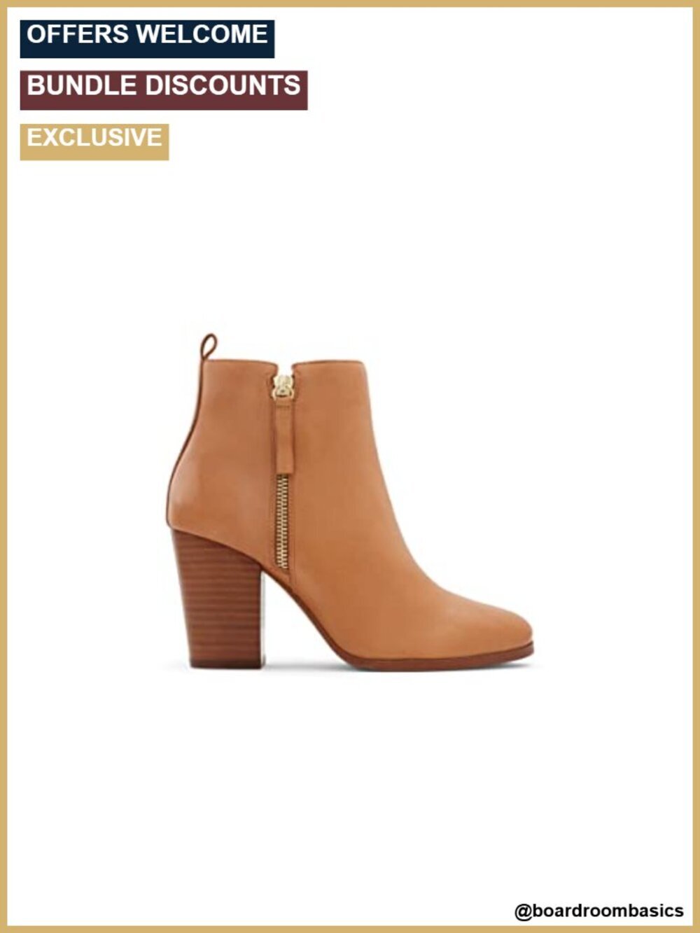 Women's Ankle Booties with Block Heel Leather Zip